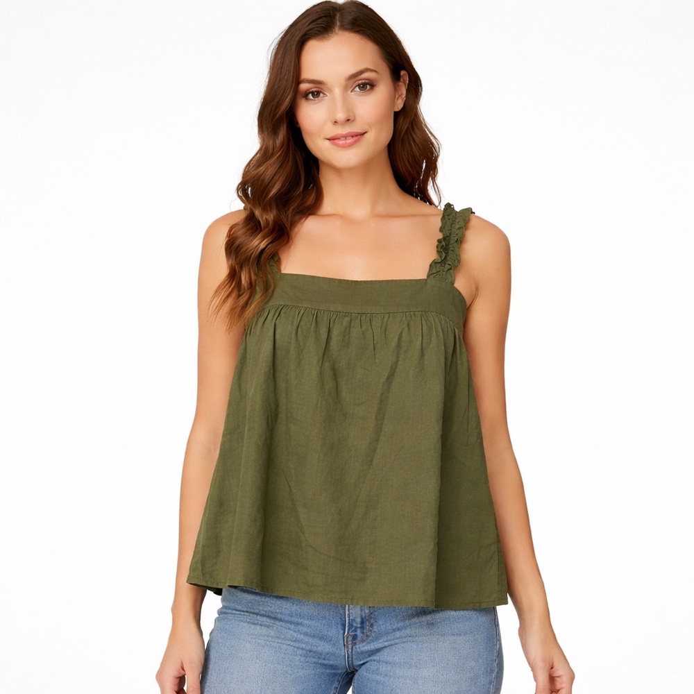 Bare‎ By Charlie Holiday Ruffle Strap Tank Top Blouse Green